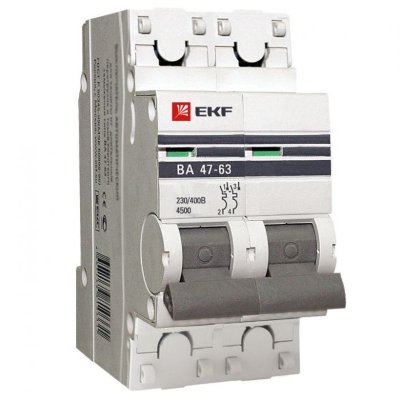 Автоматический выключатель ВА47-63, 2Р 16А (С) 4,5кА EKF PROxima (mcb4763-2-16C-pro) EKF