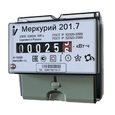 Электронный счетчик 1 фаз. Меркурий 201.7 (5-50А) 